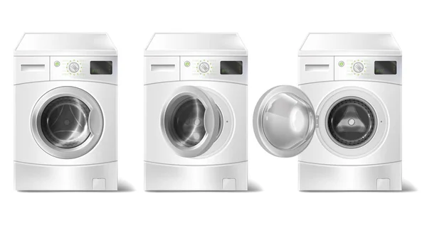 3d gerçekçi çamaşır makinesi vektör kümesi — Stok Vektör