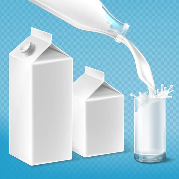 Vector mjölk förpackning set, virvlande i glas — Stock vektor