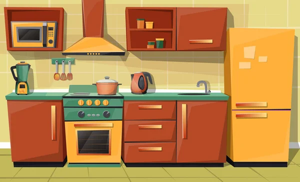 Vektor-Cartoon-Küchentheke mit Geräten, Möbeln — Stockvektor