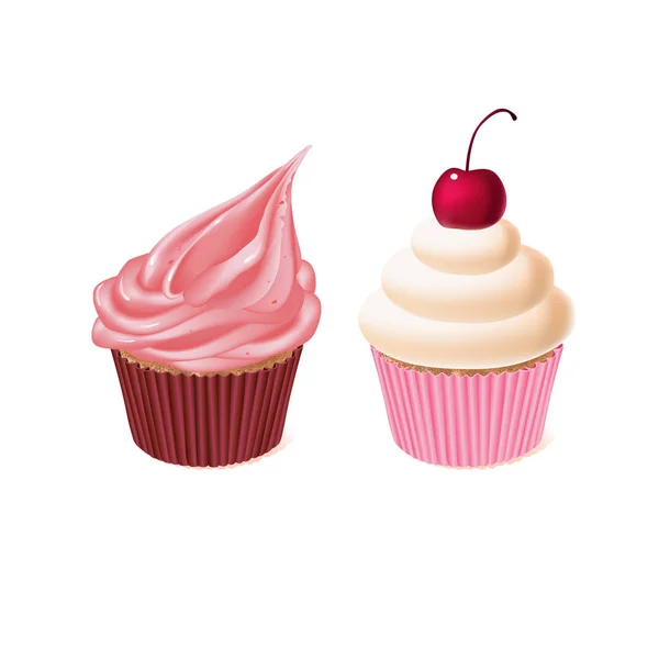 Vektor zwei Cupcakes, leckere Kuchen, süßes Gebäck — Stockvektor