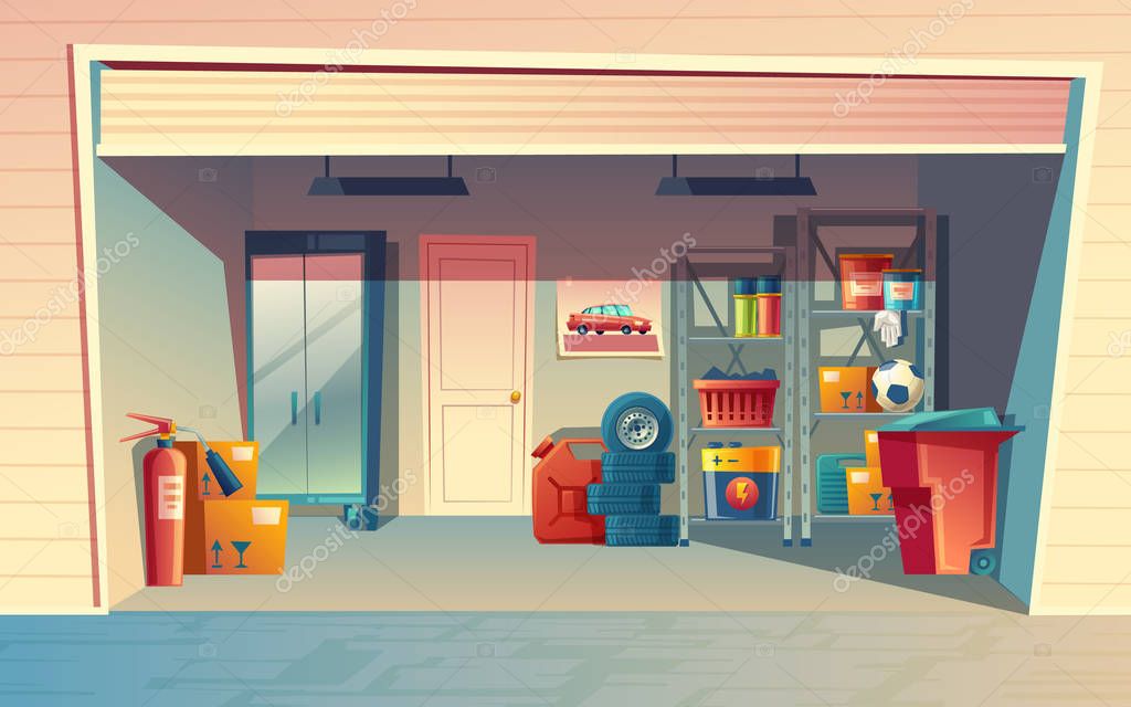 Animado: garage | Ilustración de dibujos animados vector del interior