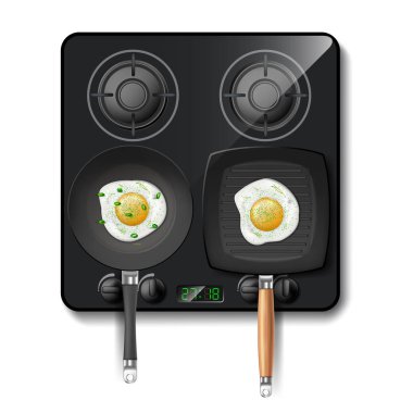 Vector 3d realistic gas stove, top view clipart