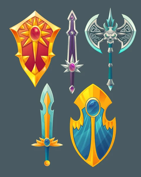 Vektor-Schwerter, Schilde, Axt für Fantasy-Spiel — Stockvektor