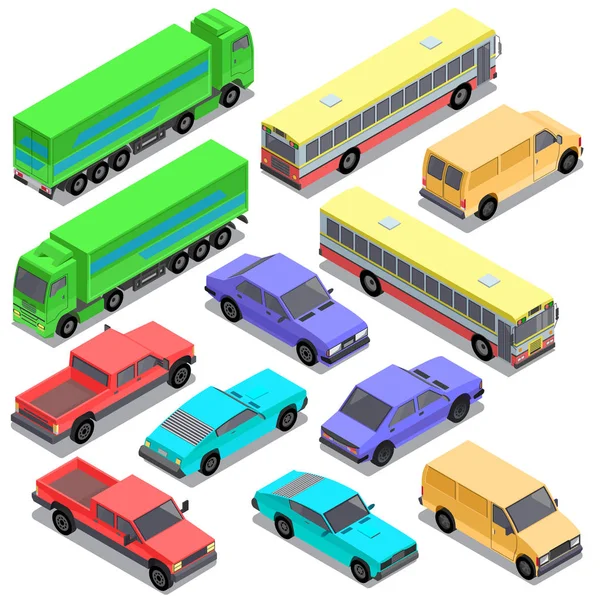 Conjunto vectorial de transporte urbano isométrico, coches — Archivo Imágenes Vectoriales