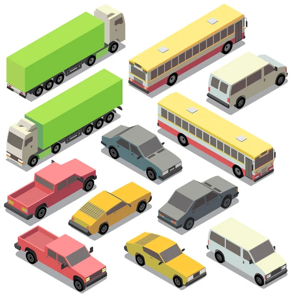 Conjunto vectorial de transporte urbano isométrico, coches — Archivo Imágenes Vectoriales