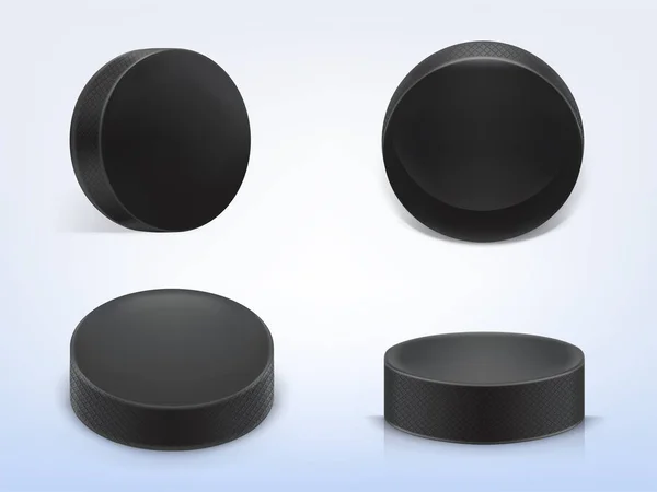 Vektor Set aus schwarzen Gummipucks für Eishockey spielen — Stockvektor