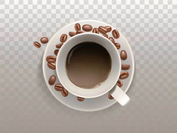 Vector 3d taza realista de café, frijoles — Archivo Imágenes Vectoriales