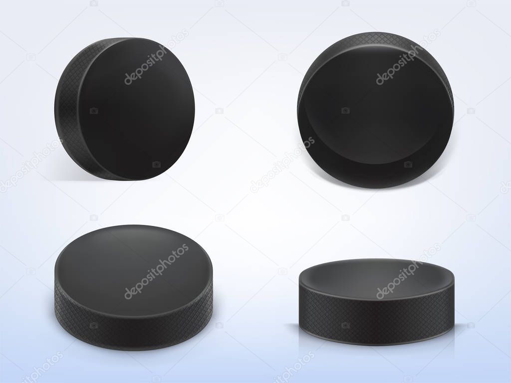 Vector set of black rubber pucks for play hockey