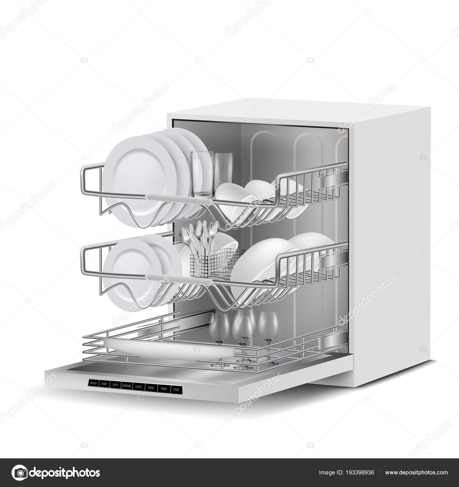 Vector realistic dishwasher machine with dishes Stock Vector by  ©vectorpocket 193398936, image size:1600x1700
