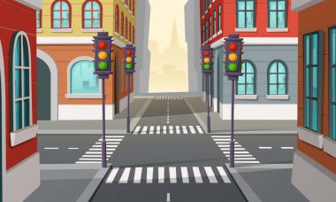 Vector city crossroads with traffic lights, intersection clipart