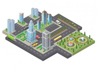 Vektör 3d izometrik megapolis, şehir. Kentsel peyzaj