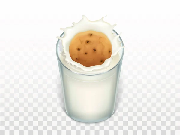 Desayuno vectorial - vaso con leche, galleta de avena — Vector de stock