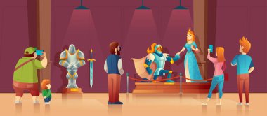 Ziyaretçiler, ortaçağ sergi ile vektör Tarihi Müzesi