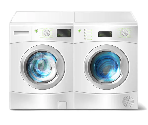 Lavadora e secadora de vetor com lavanderia dentro —  Vetores de Stock