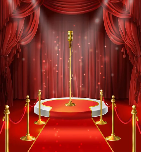 Vektor ilustrasi dengan mikrofon emas di atas panggung - Stok Vektor