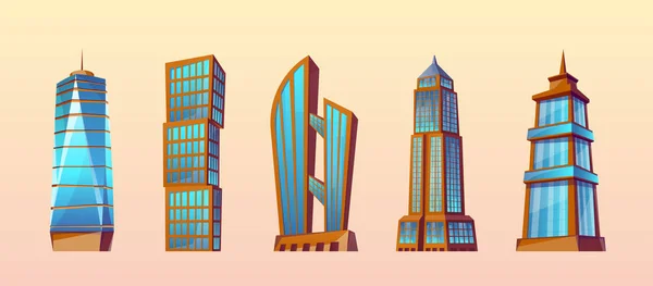 Conjunto vectorial de edificios modernos, rascacielos urbanos — Vector de stock