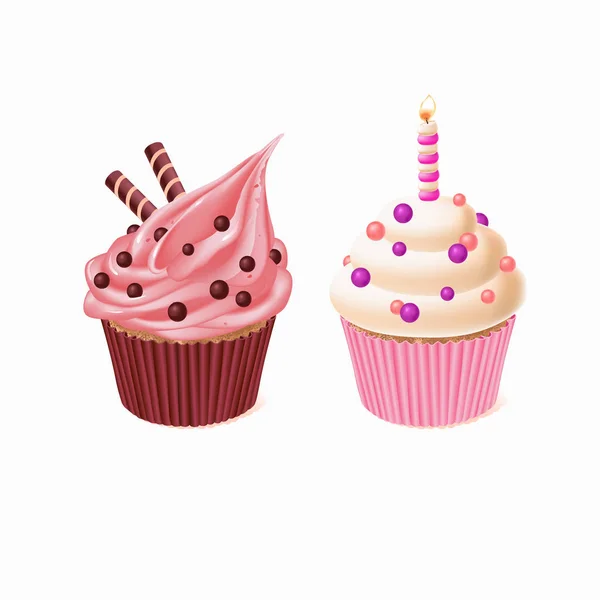 Vektor két cupcakes, sütemények, születésnapi ünnepség — Stock Vector