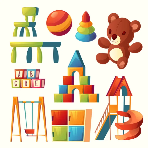 Jouets de dessin animé vectoriel pour aire de jeux pour enfants, jardin d'enfants — Image vectorielle