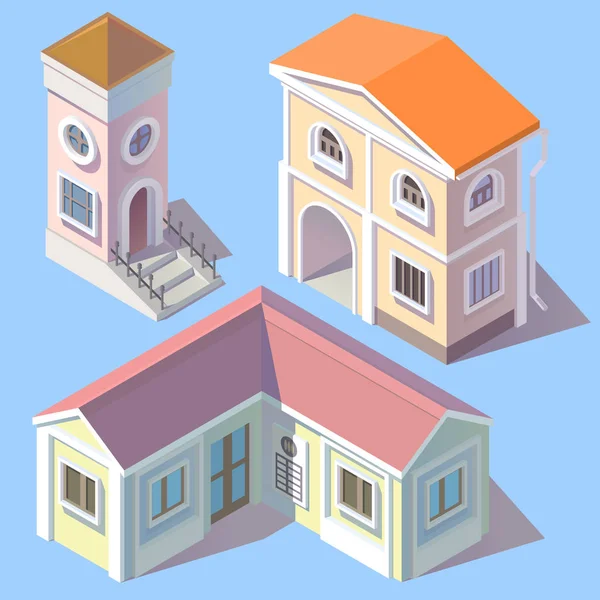 Vector isometric residential buildings in cartoon style — Stock Vector