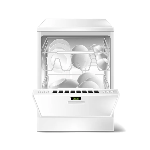 ベクトル表示と 3 d 現実的な白い食器洗い機 — ストックベクタ