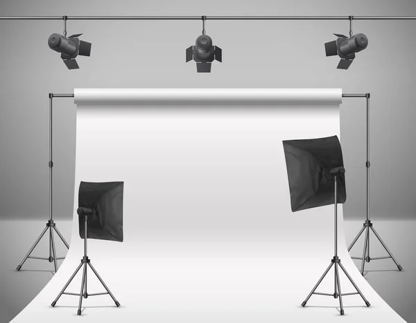 Vector estúdio de fotografia vazio com equipamento —  Vetores de Stock