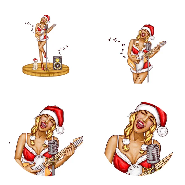 Векторный аватар рождественской девушки с гитарой — стоковый вектор