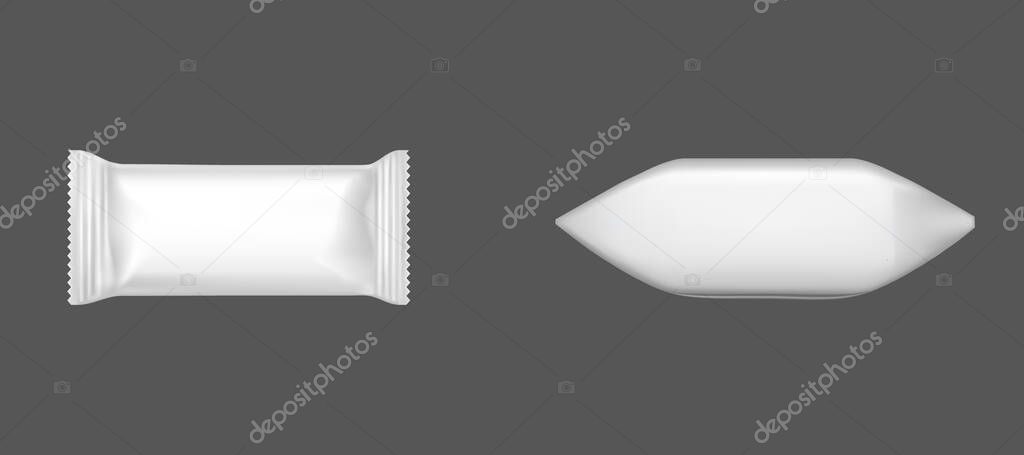 White candy wrappers, blank foil or paper packages