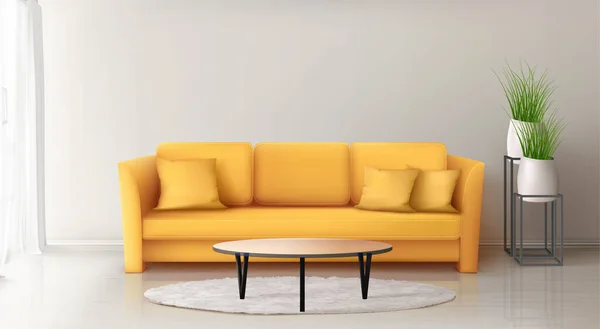 Современный интерьер с желтым диваном — стоковый вектор