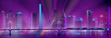 Hızlı trenli vektör neon megapolis arkaplanı