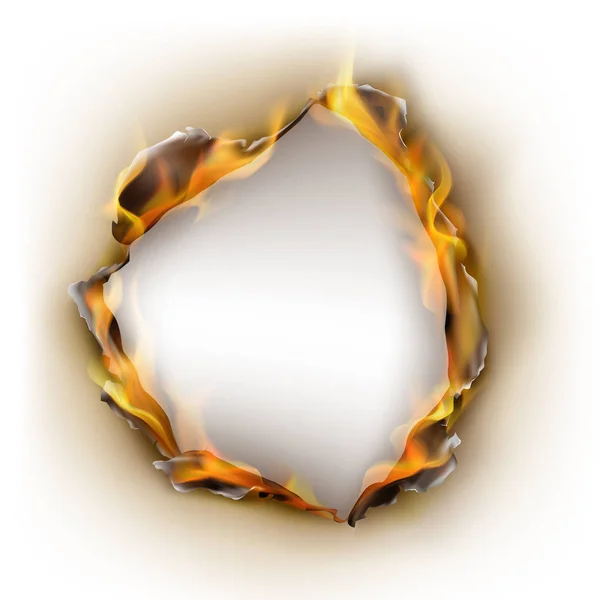 Papier brûlé vectoriel réaliste, flammes en cercle — Image vectorielle
