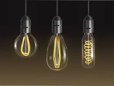 Filament ampulleri ayarlandı. Parlak retro edison lambaları