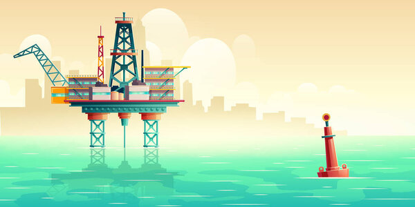 Oil extraction platform in sea cartoon vector