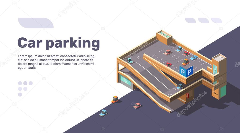 Isometric multi level car parking with automobiles