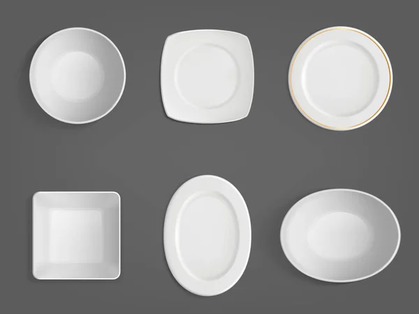 Vue du dessus des bols de formes différentes blanches — Image vectorielle
