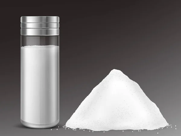 Skleněná sůl třepačka a hromada soli — Stockový vektor