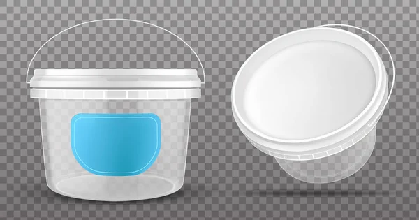 透明的塑料桶前面和顶部视图 — 图库矢量图片