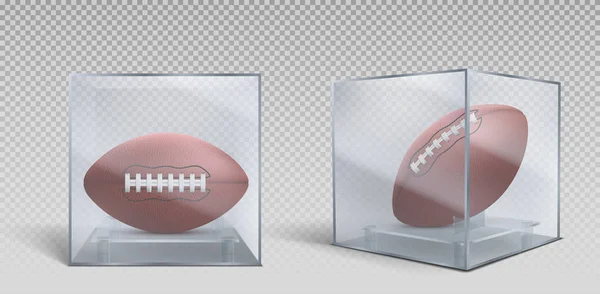 透明な箱の場合のラグビーボール — ストックベクタ