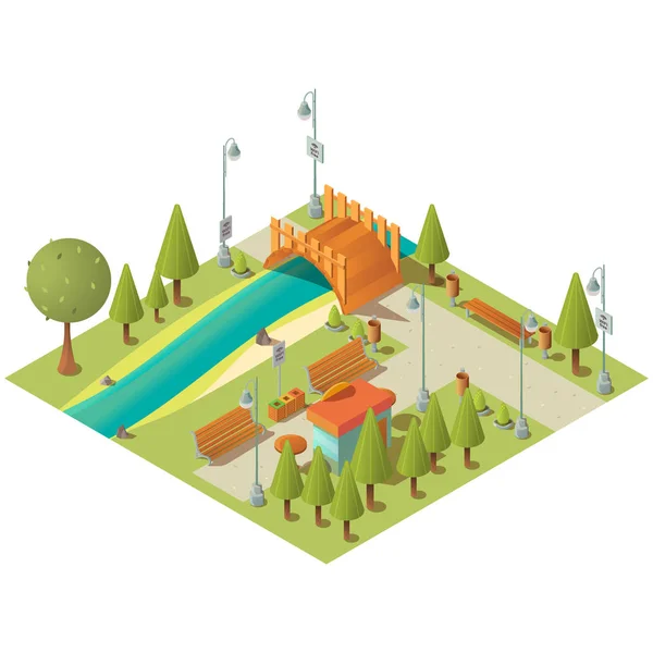 Isometrische landschap van de stad groen park — Stockvector