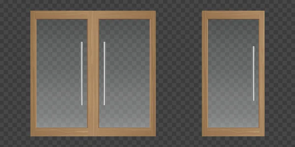 Bersihkan pintu kaca dengan bingkai kayu - Stok Vektor