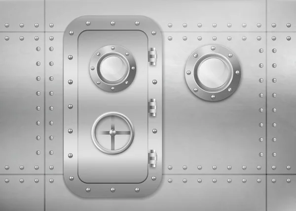 潜艇或宇宙飞船中的金属门和舷窗 — 图库矢量图片