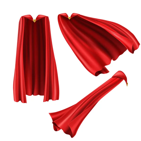 Red superhero cape, jubah dengan pin emas Stok Vektor Bebas Royalti