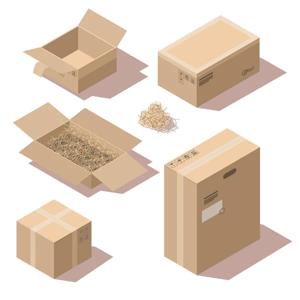 Boîtes de paquet de livraison en carton brun quelquefois — Image vectorielle