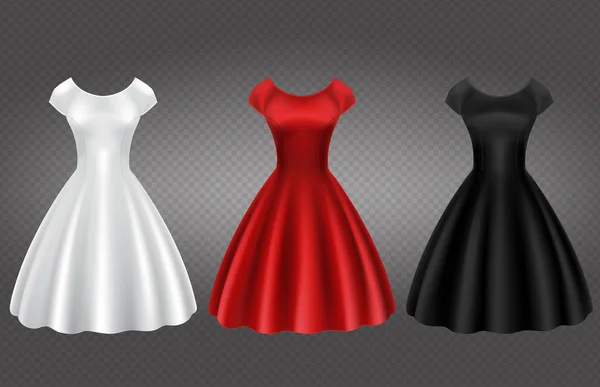 Vestido de cóctel mujer retro blanco, negro y rojo — Archivo Imágenes Vectoriales