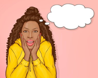 Surprised african american woman with afro hair clipart