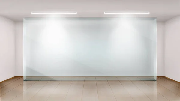 Sala de exposición vacía con marco de pared de vidrio — Vector de stock