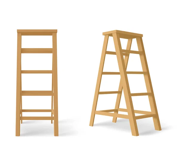 Holzleiter, hohe Treppe mit Ständer für Tablett — Stockvektor
