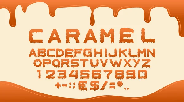 Fonta karamel, alfabet untuk makanan cair manis - Stok Vektor