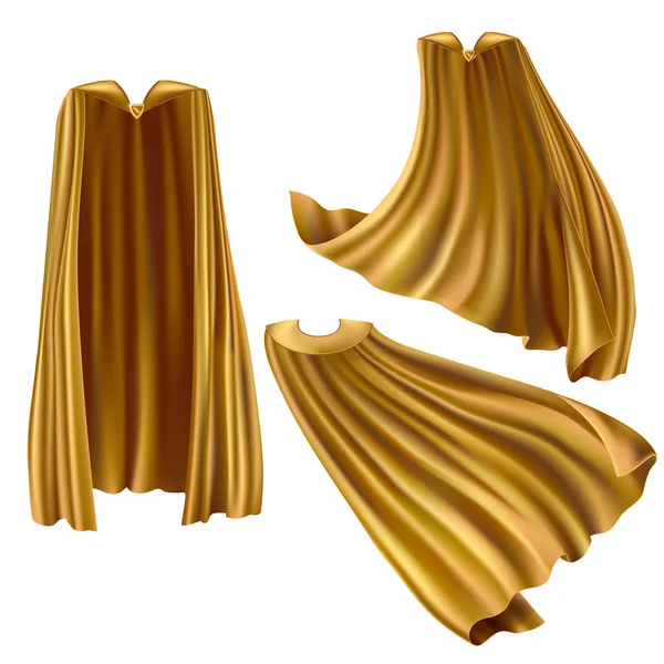 Golden superhero cape, cloak with triangle pin — 스톡 벡터