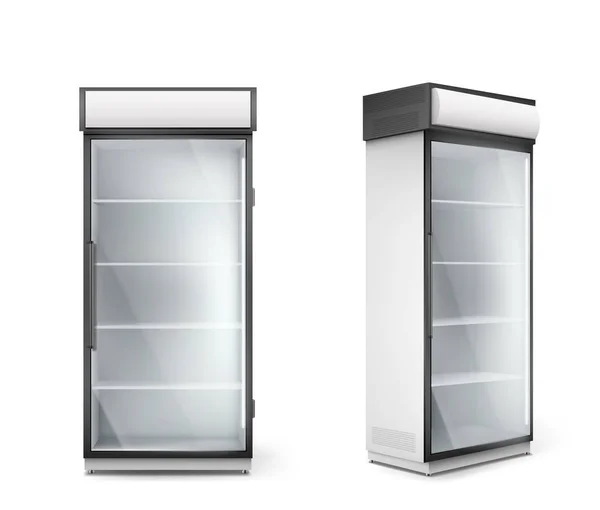 Refrigerador vacío con puerta de cristal transparente — Vector de stock