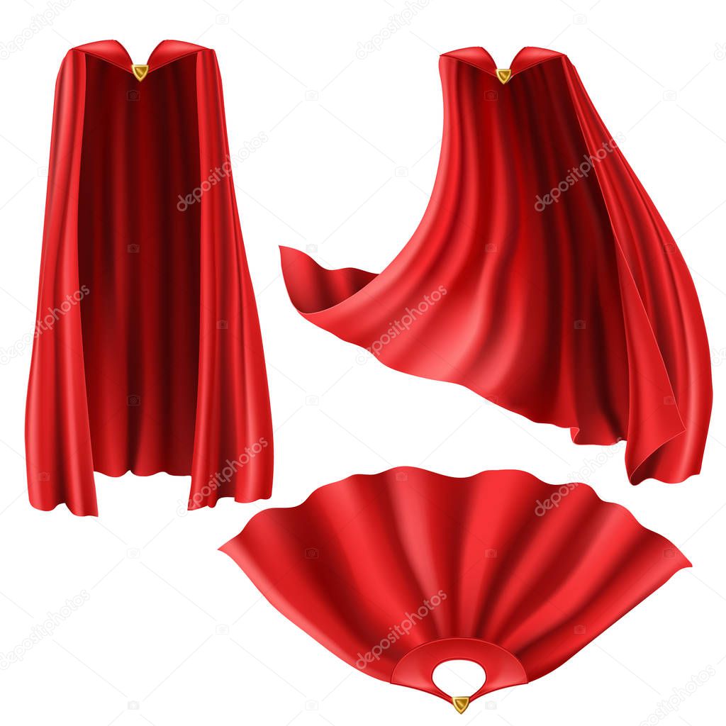 Red superhero cape, mantle with golden pin